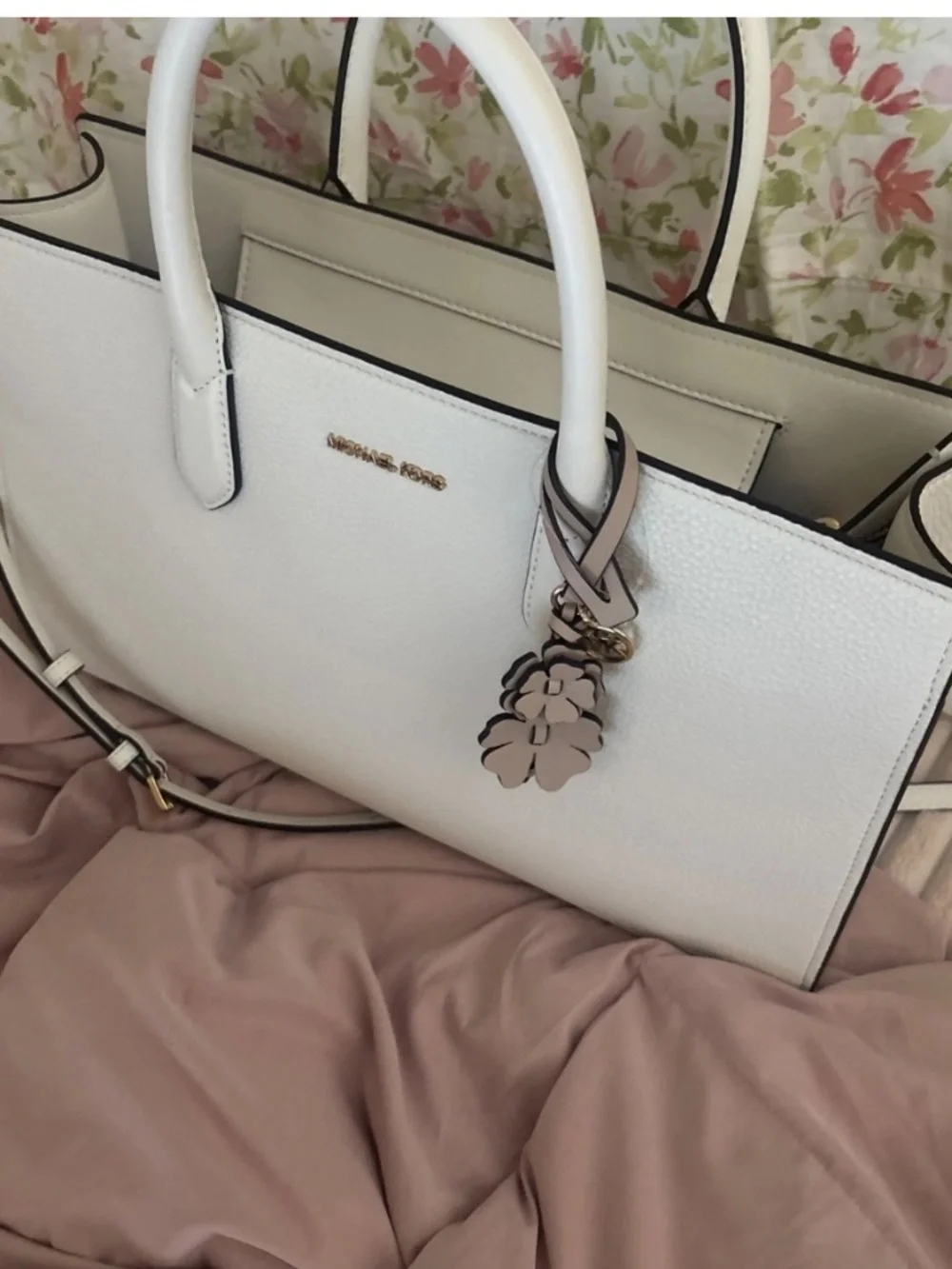 Michael Kors, white leather, large charm handbag new with tags